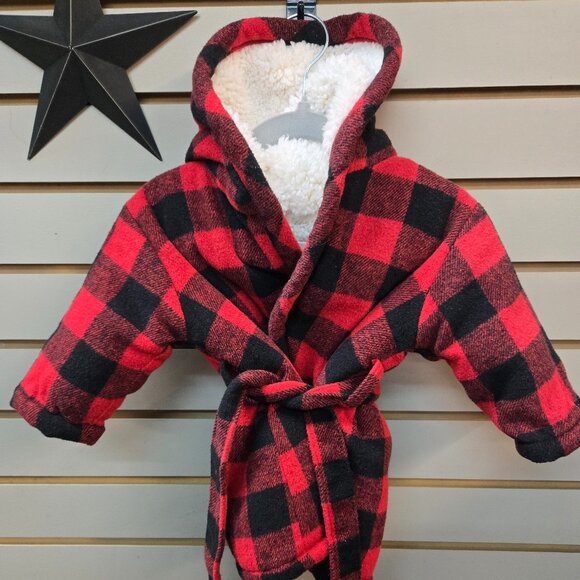 Buffalo Plaid red/black check Baby Robe sherpa lining - Picture 1 of 1